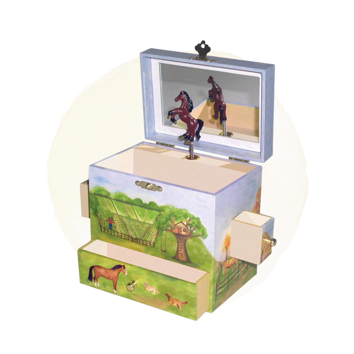 Horse Ranch music box open