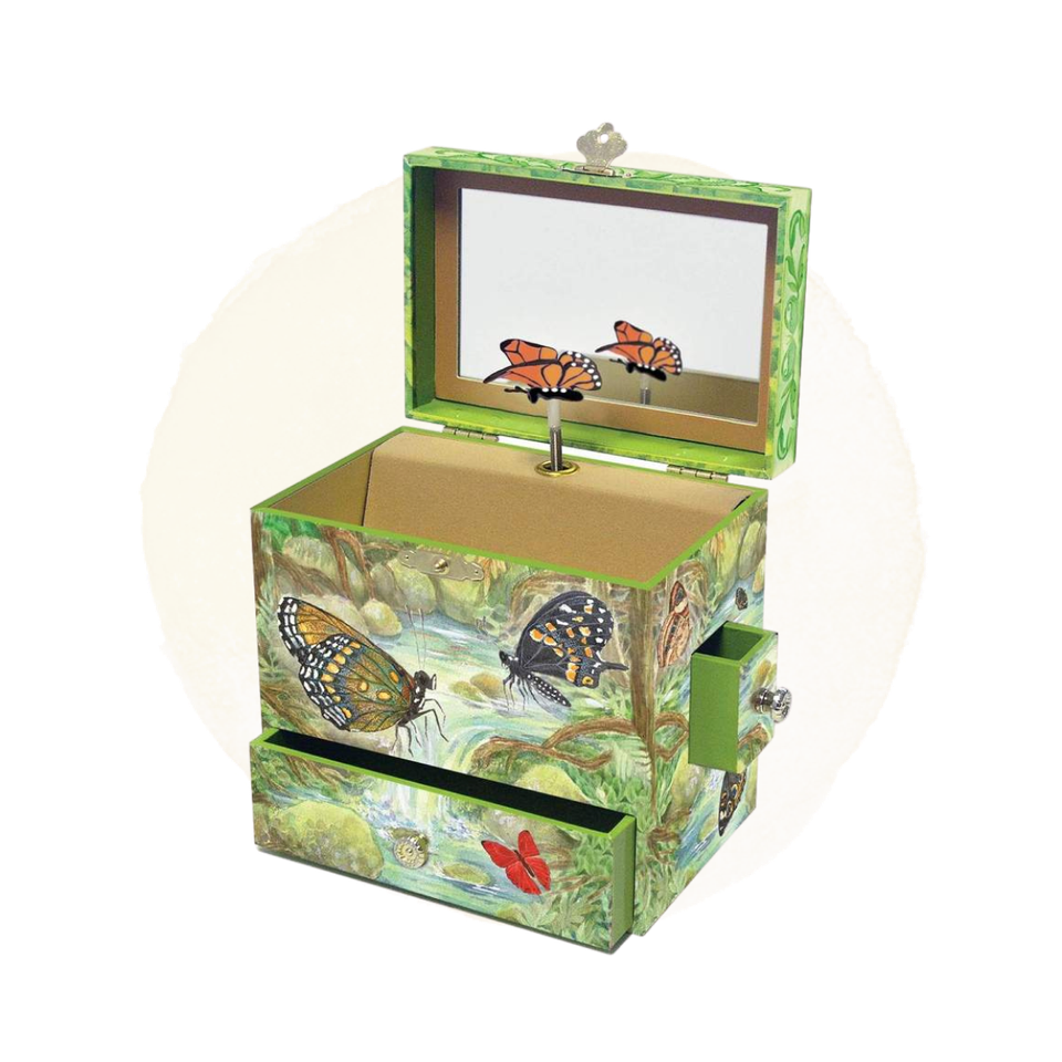 Monarch Butterflies Music Box open