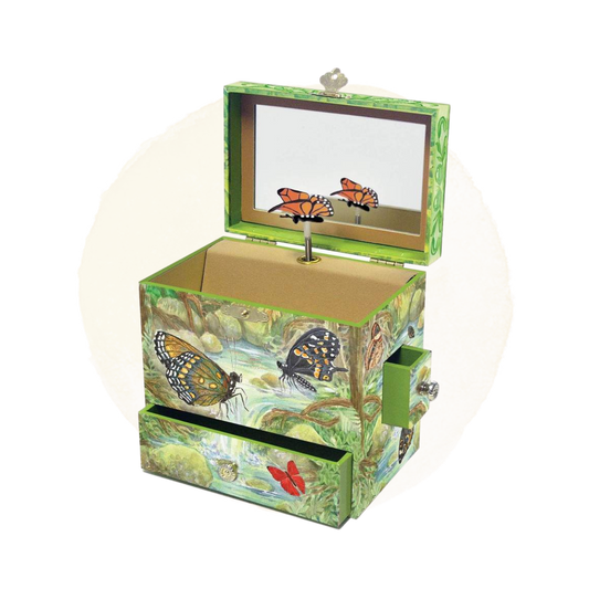 Monarch Butterflies Music Box open