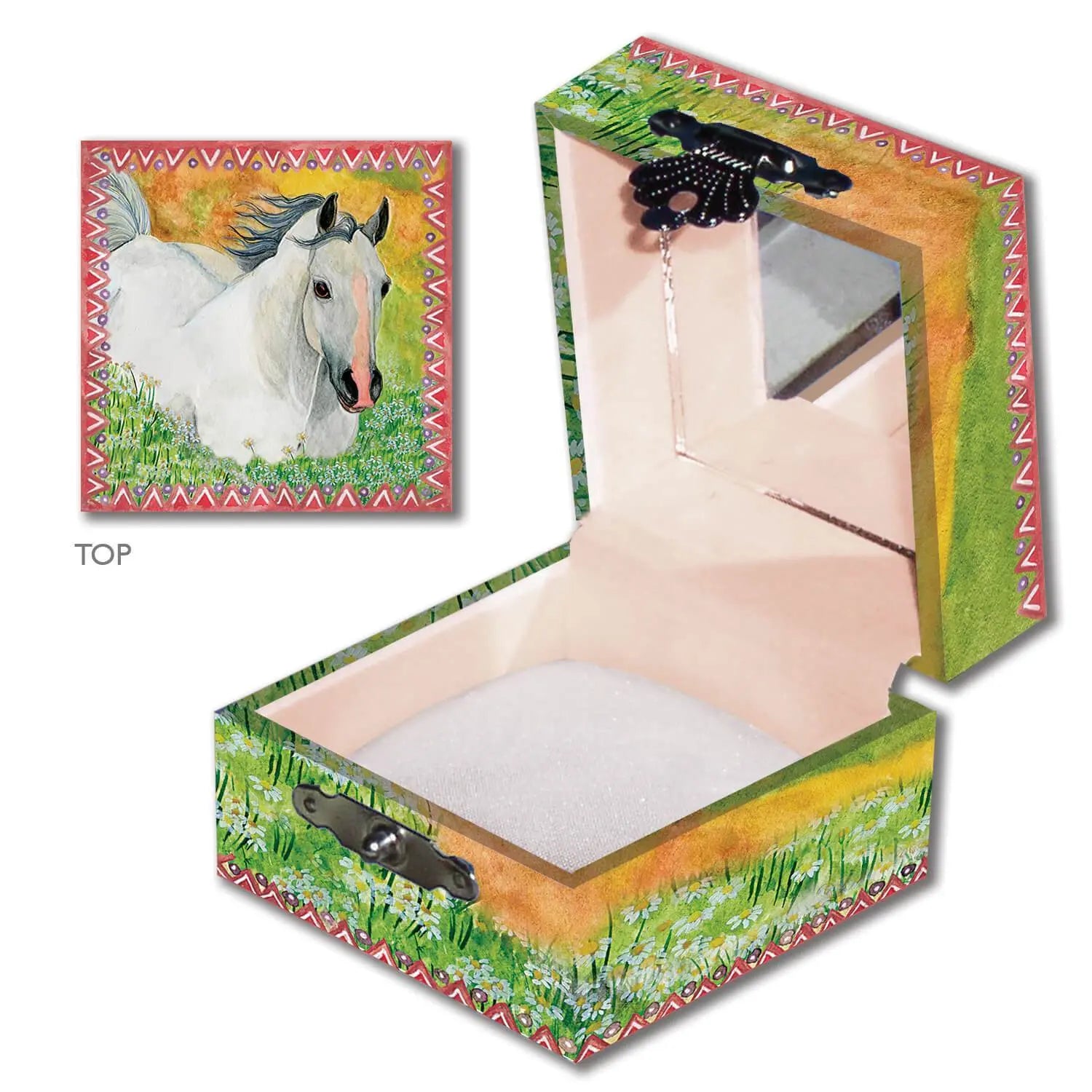 Horse in Meadow Tiny Treasure Box open